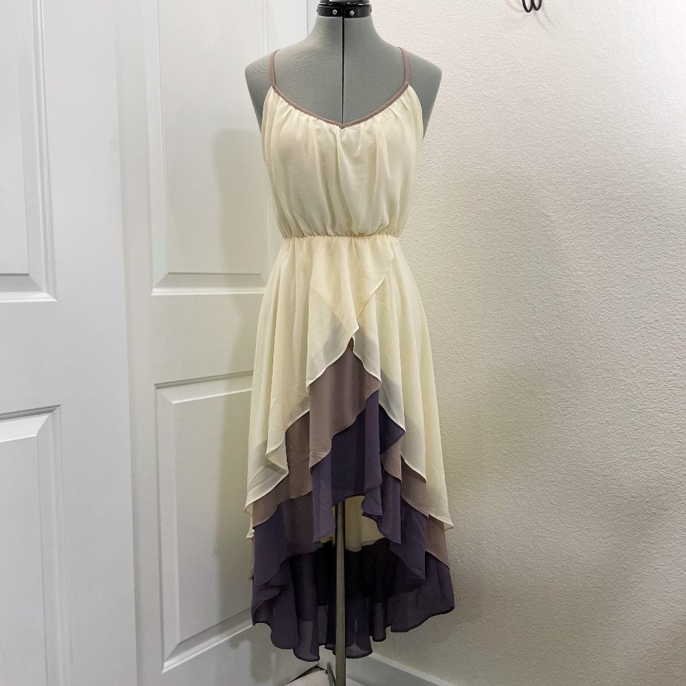 Ya Los Angeles High Low Cream Chiffon Dress